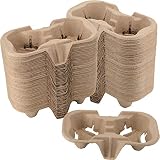 KOHAND 2 Cup Pulp Fiber Drink Carrier, 100 Pack Biodegradable Disposable Take-Out Cup Carriers Holde