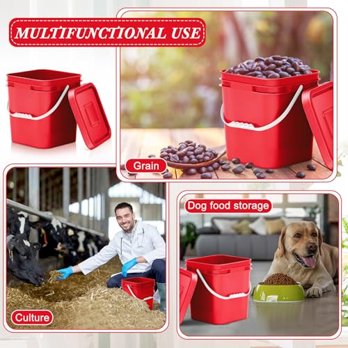 Image of Mumufy 5 Pcs 3.5 Gallon Square Food Grade Bucket with Lid Square Bucket Pail Plastic Handles for Long Term Food Storage, Camping, Fishing, Home Organization Easy Stack and Store (Red)