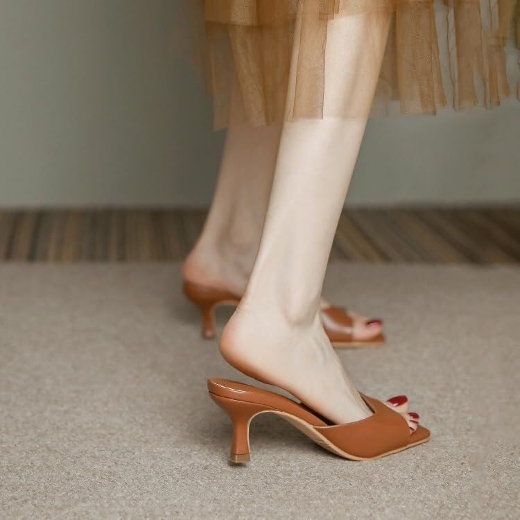 Kitten Heels for Women Square Open Toe Slip On Heeled Mules Slingback Low Heels Sandals for Women Casual Dress Shoes4