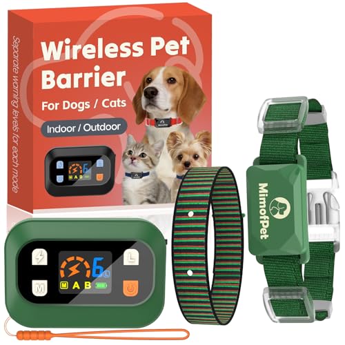 MIMOFPET Wireless Pet Barrier for Cats Dogs - Outdoor Indoor Barrier Waterproof with Adjustable Safe Static Intensity,Adjustable Range up to 16.4 ft, Rechargeable Color Display Barrier System-Green