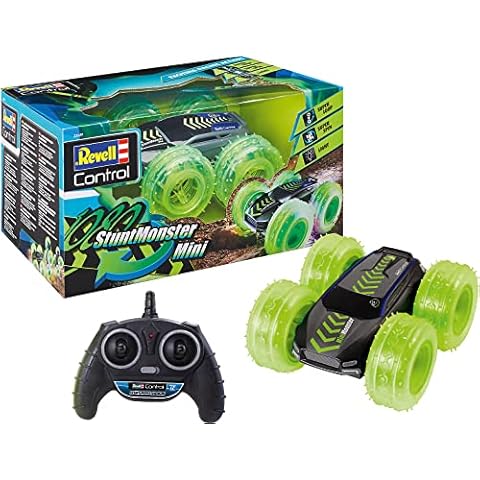 Revell Control 23509 RC Car Stunt Monster 1080 Mini, 2.4GHz, 4WD 4WD, with rollover function, reversible, tire with LED remote controlled car, 24cm Cover