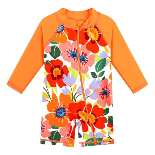 XFGIRLS Little Girls One Piece Bright Neon Swimwear One Piece Rash Guard Beach Wear Quick-Dry Full Zipper with Shorts