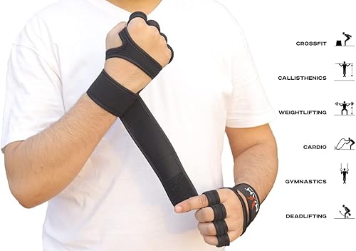 Miniatura 3 de Guantes de entrenamiento para levantamiento de pesas, guantes de gimnasio para hombres y mujeres, soporte de muñeca acolchado, agarre ajustable y