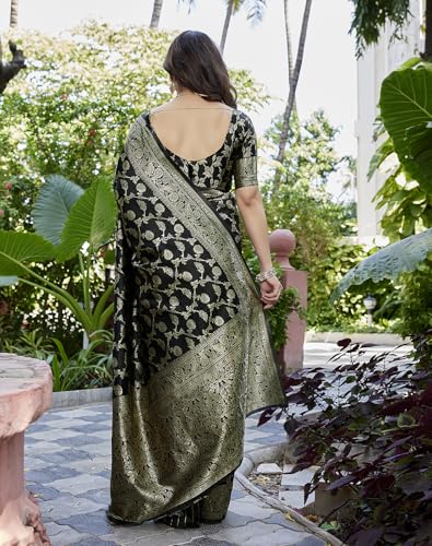 Image of Yashika Women's Trendy Pure Banarasi Kanjivaram Saree with Blouse Material