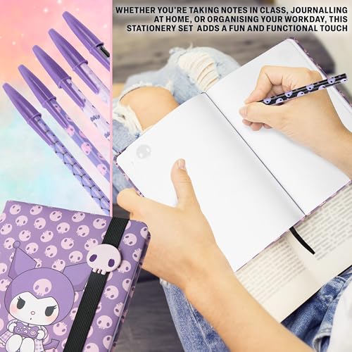 Image of Get Trend Kuromi Sanrio Girls Stationery Set, 4 Piece School Supplies | Blank Page Notebook, Writing Pens, Zip Pencil Case, Cute Stickers for Journaling, Drawing, Crafting, Kawaii Gifts for Girls