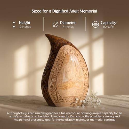Image of Wooden Teardrop Urns for Human Ashes - 80 lb Black Thunderstorm Pattern Cremation Urn, Decorative Burial Container for Ashes Adult Male or Female Memorial Display