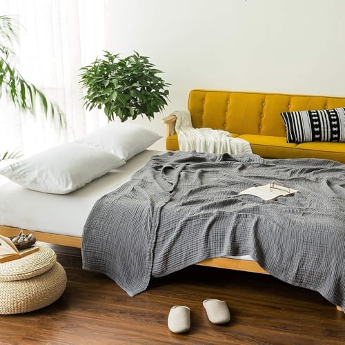 Image of EMME Muslin Blankets for Adults Throw Blanket for Couch Breathable Gauze Soft Lightweight Airy Grey Queen 90 inch x 90 inch