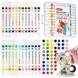 wlertcop 24er Set Porzellanmalstifte mit Doppelspitze in 48 Farben Porzellanstifte Spülmaschinenfest für DIY Kunsthandwerk, Holz, Leinwand, Steine, Steinmalereispuren usw