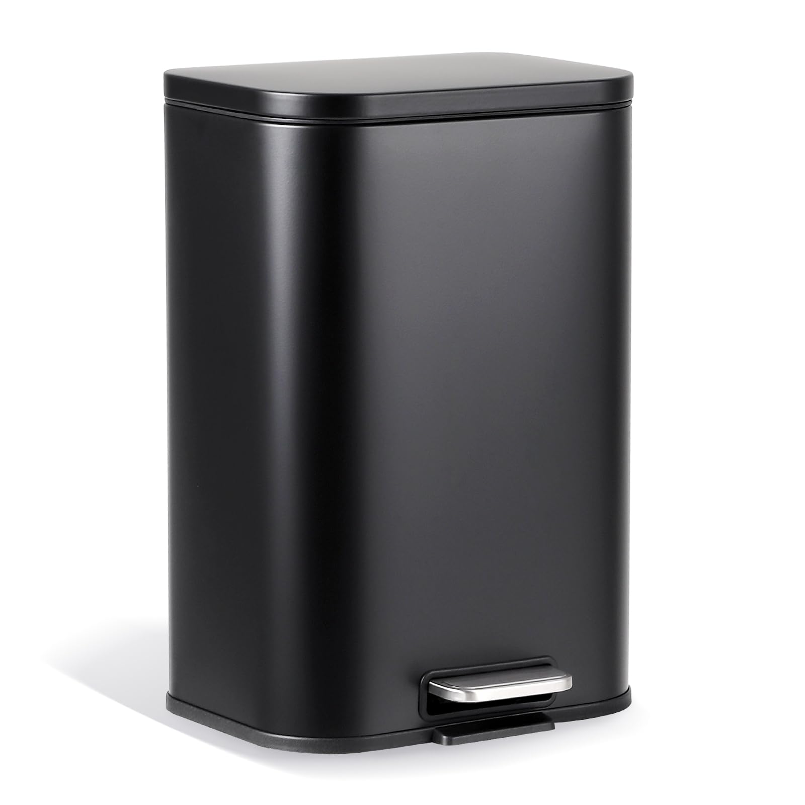 12L Mülleimer Edelstahl, Treteimer mit Soft-Close, Rechteckig, Silber