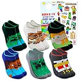 Minecraft Socks Set - Minecraft Accessories Bundle with 6 Pairs of Socks for Boys Age 6-8 Plus Stickers | Gift Set for Kids