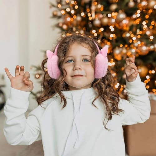 Winter Earmuffs Gloves Set for Kids, Toddler Girls Soft Plush Ear Muffs Foldable Outdoor Warm Ear Covers Knit Gloves4