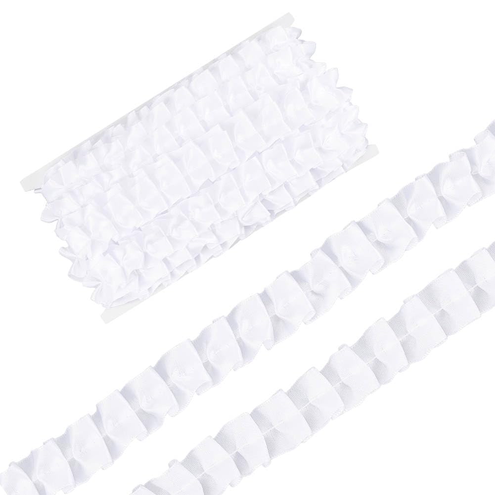 OLYCRAFT 9m White Pleated Ribbon Trim 25mm Ruffle Pleated Lace Trim Polyester Double Sided Ruffled Fabric Ribbons with Empty Spools for Applique Sewing Crafts Home Decoration