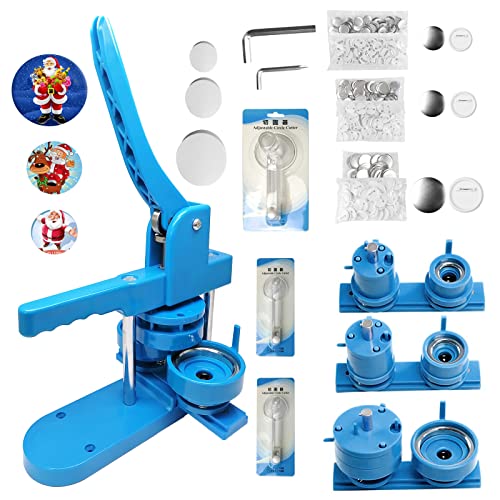 Homegroove Button Maker Machine 1+1.25+2.25 inch Multiple Sizes,Pin Button Press Maker with 600 Sets Button Making Supplies & Cutter & Pictures & Magic Book (25/32/58mm) (Blue)