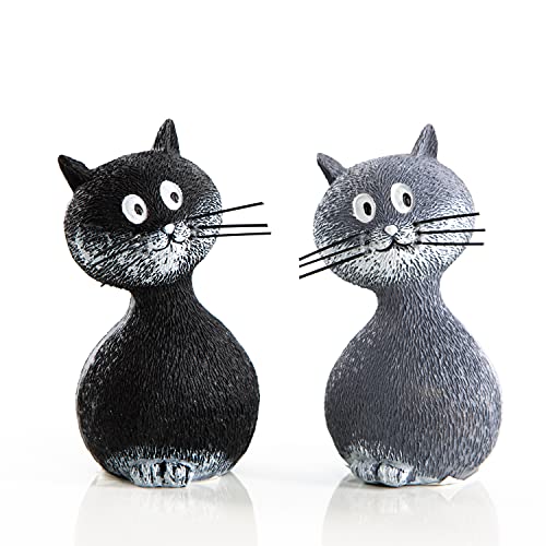 Logbuch-Verlag 2 kleine Katzen Figuren grau + schwarz 9 cm Tierfiguren zum Hinstellen Katzenfiguren als Deko Geschenk