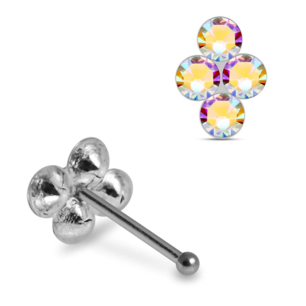 Shape 4 Gem Sterling Silver Ball End Nose pin Body Jewelry