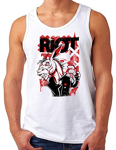Débardeur homme Riot Horse OM3 en coton blanc imprimé protestation punk