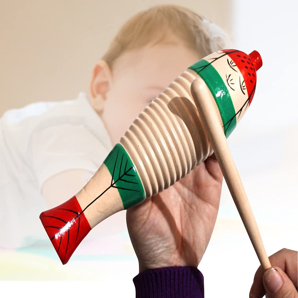 Fish Guiro Round Guiro Wooden Scraper Guiro Sound Tube Musical Percussion Instrument for Music Potential