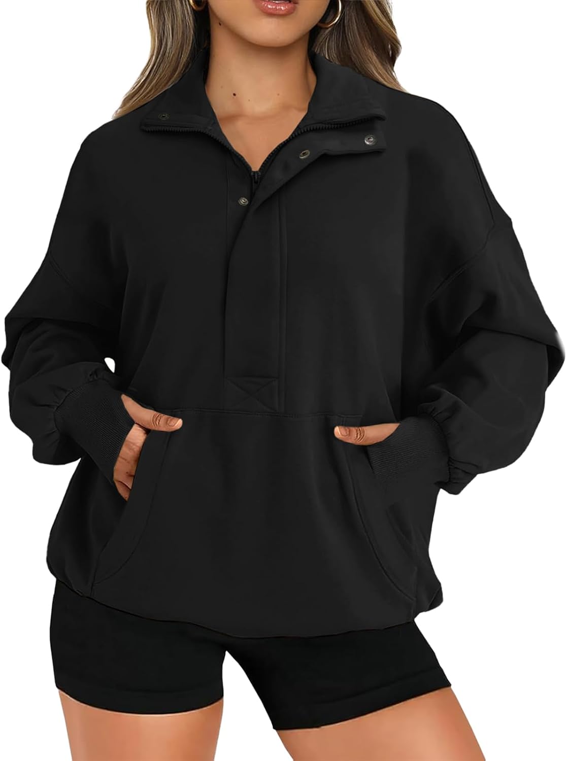 Sweatshirt for Women Long Sleeve Button Henley Neck Pullover Tops 3/4 Zip Up Stand Collar Fall Fashion Outfits