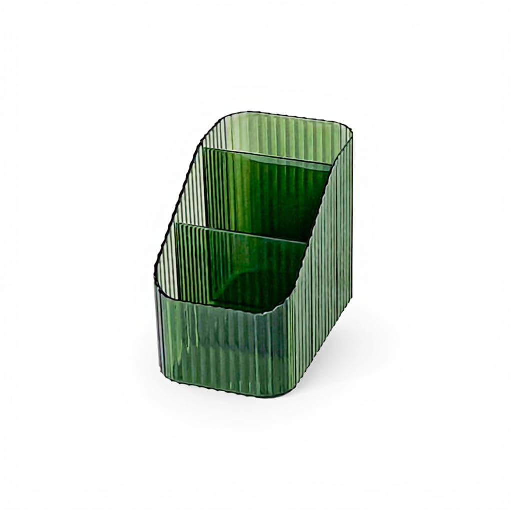 Light Luxury Storage Box | Desktop Cosmetic & Pen Organizer | Modern Transparent Trapezoidal 100% PP Plastic Makeup Storage Bucket | 2L Capacity, 3-Grid Design for Office & Study-image-22