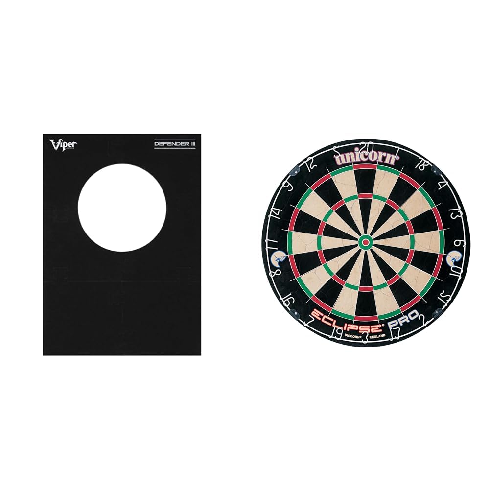 Viperby GLD Products Defender III Extended Length Dartboard Surround Wall Protector, Black & Unicorn Dartboard | Eclipse Pro | Ultra-Visible Number Ring & Spider | Championship Quality Sisal Bristle