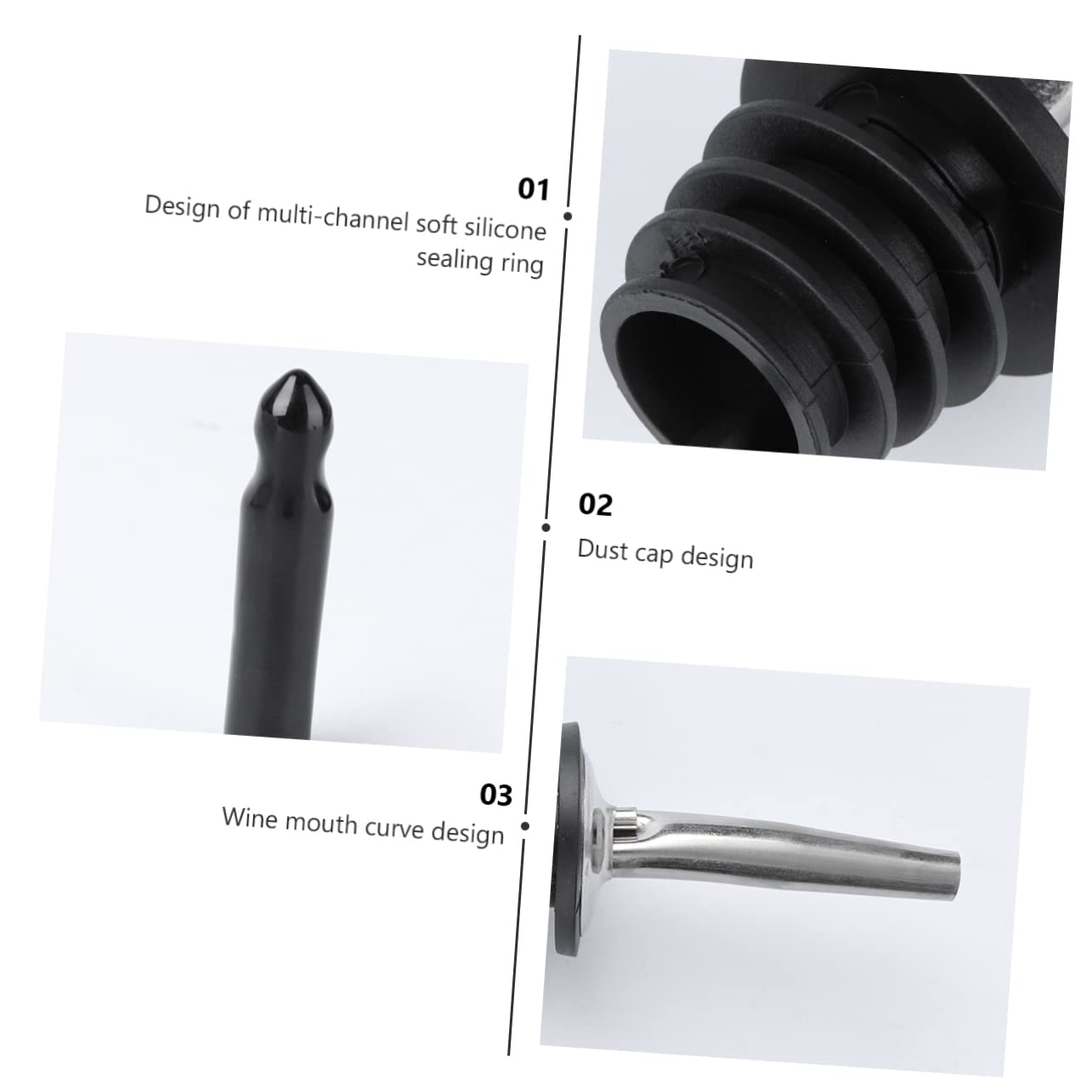 Happyyami 1 Set Wine Pouring Tool Set Stainless Steel Wine Nozzles Silicone Stoppers Brushes for Home Bar Cocktail Enthusiasts