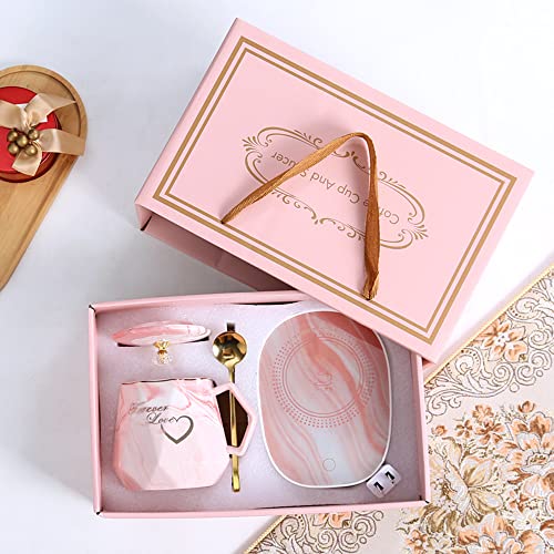 Coffee Mug Warmer,Beverage Warmer ,Auto On/Off Gravity-Induction Coffee Tea Water Milk Warmer Plate With Ceramic Cup Set For Office Home Use (Pink A) #TOP8
