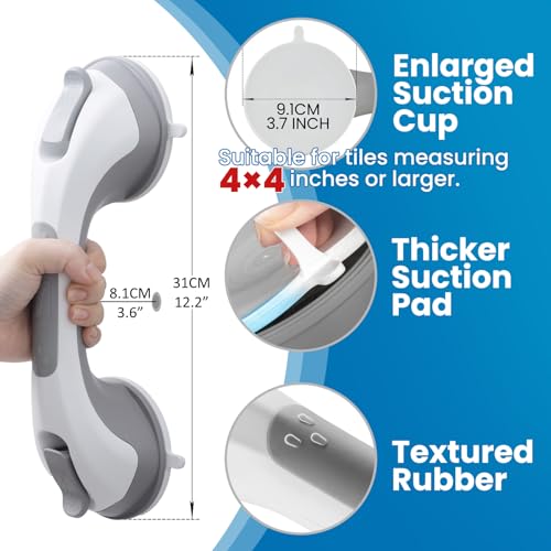 LEVERLOC 12-Inch Suction Grab Bars for Bathtub & Shower (2 Pack) – Removable Safety Handles, No Drilling - Image 3