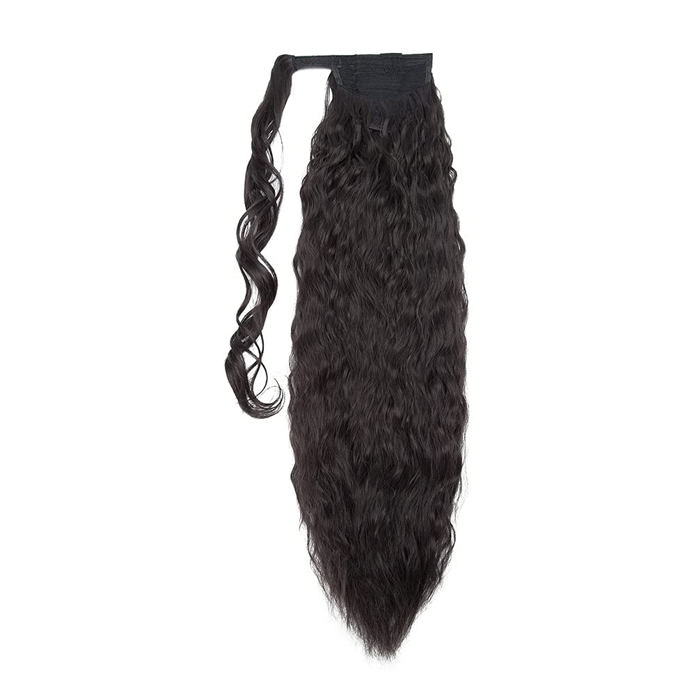 Postiche Queue De Cheval Bouclée Châtain Mèches Dorées - Accessoire Cheveux Synthétique - Taille Moyenne Avec Pince