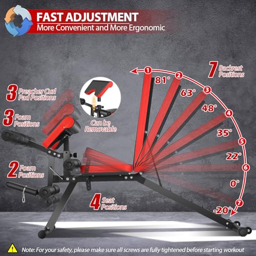 OPPSDECOR Adjustable Weight Bench with Leg Extension, Leg Curl - 800 LBS Heavy Duty Workout Bench for Home Gym - Preacher Curl, Flat, Incline, Decline Sit Up - Full Body Workout3