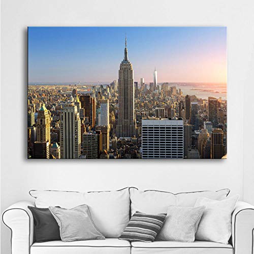 GLWDME Cuadros Decoracion Salon Modernos, Cuadros Dormitorio, Paisaje moderno de los edificios de la ciudad de Nueva York Poster para Pared (Enmarcado)