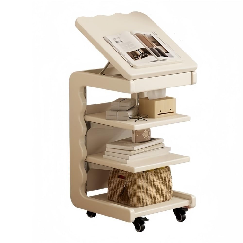 Genérico Mesa Auxiliar en Forma de C con Ruedas, pequeña Mesa Auxiliar de Madera Ajustable con Bolsa de Almacenamiento para Sala de Estar, tocador, Estudio, Comedor, para Cualquier ocasión
