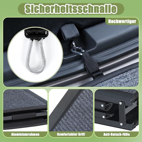 SMONTER 180cm Extra Long Hunderampe Auto klappbar mit High Traction Teppichoberfläch, einstiegshilfe Hunderampe für Autos, LKWs und SUV Stabil Rampe Hund für Große Und Mittel Hunde, Schwarz