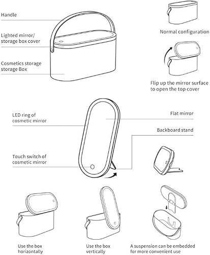 Miniatura 8 de Caja de cosméticos, caja de maquillaje portátil con espejo iluminado LED para viajes, organizador de maquillaje multiusos, funda de transporte,