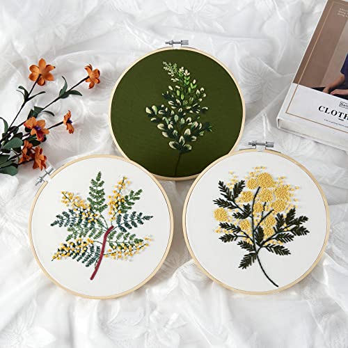 Embroidery Kits For Beginners Adults, Stamped Cross Stitch Kits For Adult Beginners Embroidery Starter Kit With Plant Pattern, 3 Embroidery Hoop Fabric, Needle Thread (Attached Teaching Video Qr Code) #TOP1