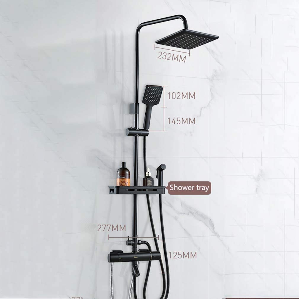 Mitigeur 38°C douche thermostatique noire avec pommeau effet de pluie
