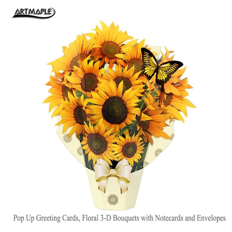 Artmaple Life Sized Forever Flower Bouquet Paper Pop Up Cards, 3D Greeting Cards With Note Card And Envelope For Ideal GIFT Choice For Father's Day, Birthday,Anniversary Or Any Festival. (Peonies