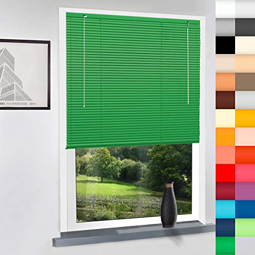 Sun World Aluminium Jalousie nach Maß, hochqualitative Wertarbeit, 28 Farben verfügbar, Maßanfertigung, für Fenster und Türen, Alu Jalousien, Decken und Wandmontage (Grün, Höhe: 180cm x Breite: 50cm)