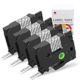 Phomemo Kompatibel Schriftband tze-131 12mm Klar Brother P Touch PT H107B H105 H110 1000 D400 Etikettendrucker, Schwarz auf Transparent, 12 mm (0,47, 1/2 Zoll) x 8 m (26,24 ft) - 4 Pack