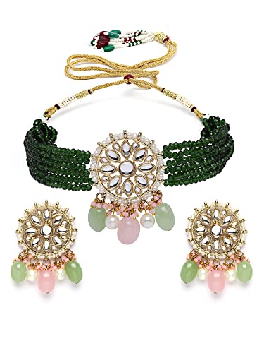 Image of Karatcart Black Crystal Beaded Choker Necklace Setfor Women