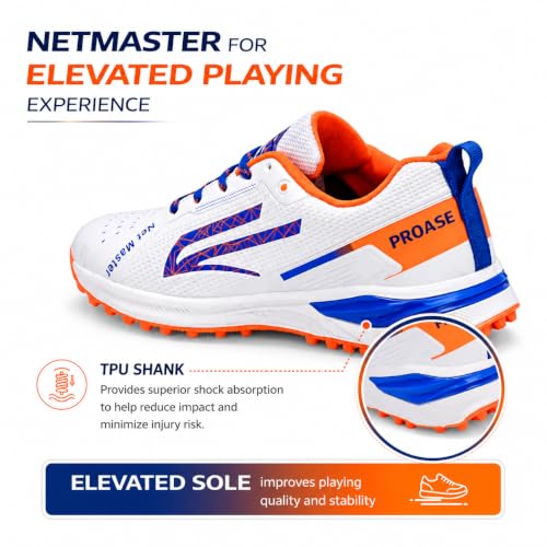 Image of PRO ASE SPORT PROASE NetMaster Cricket Shoes - Rubber Studs, Water-Resistant Upper, EVA Comfort Midsole