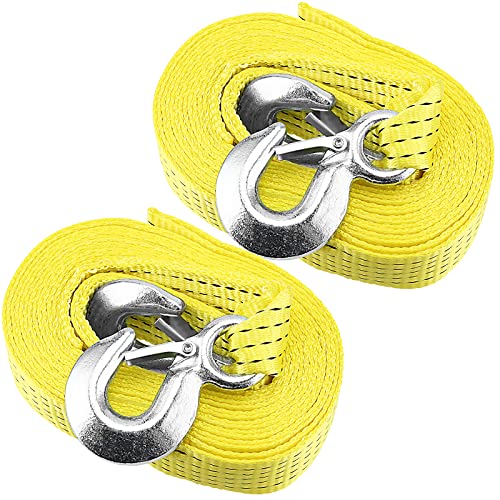 MUKLEI 2 Pack 2 Inch x 20 Feet Heavy Duty Tow Strap, Tow Rope with Safety Hooks, Heavy Duty Recovery Strap Towing Strap for Vehicle Recovery, Hauling, Fixing Cargo, 11000lbs Capacity, Yellow