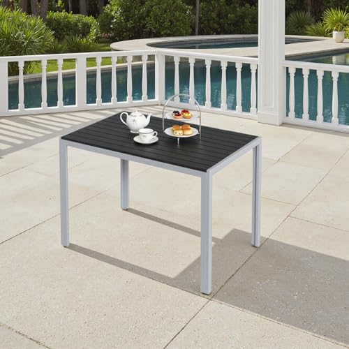 Clevich Gartentisch Wetterfeste, 110x70cm, Outdoor-Esstisch, WPC-Balkontisch, Aluminiumrahmen, Wetterfeste Gartenmöbel, quadratischer Terrassentisch, Silber Grau