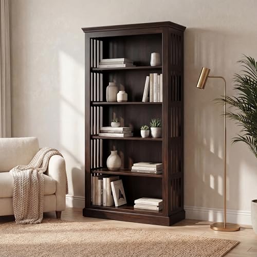 Image of SONA ART & CRAFTS Fanti Book Shelf Wooden | Multipurpose 5 Tier Open Bookshelf for Home & Library | Storage Cabinet for Living Room | Crockery Cabinet for Home, Kitchen | Walnut
