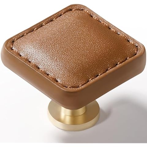 JIASENBAO 5 Pack Brown Leather Drawer Pulls Square Leather Handles Cabinet knobs for Kitchen Bathroom Cabinets Dressers Furniture Handles Cover