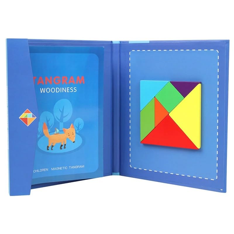 Toys Nagar Wooden Tangram Puzzle - Magnetic Pattern Block Book with Solution| 3D Puzzle Road Trip Game Boys Girls 2+ Years Puzzle Game Tangrams Jigsaw Shapes with Solution Traveler Challenge