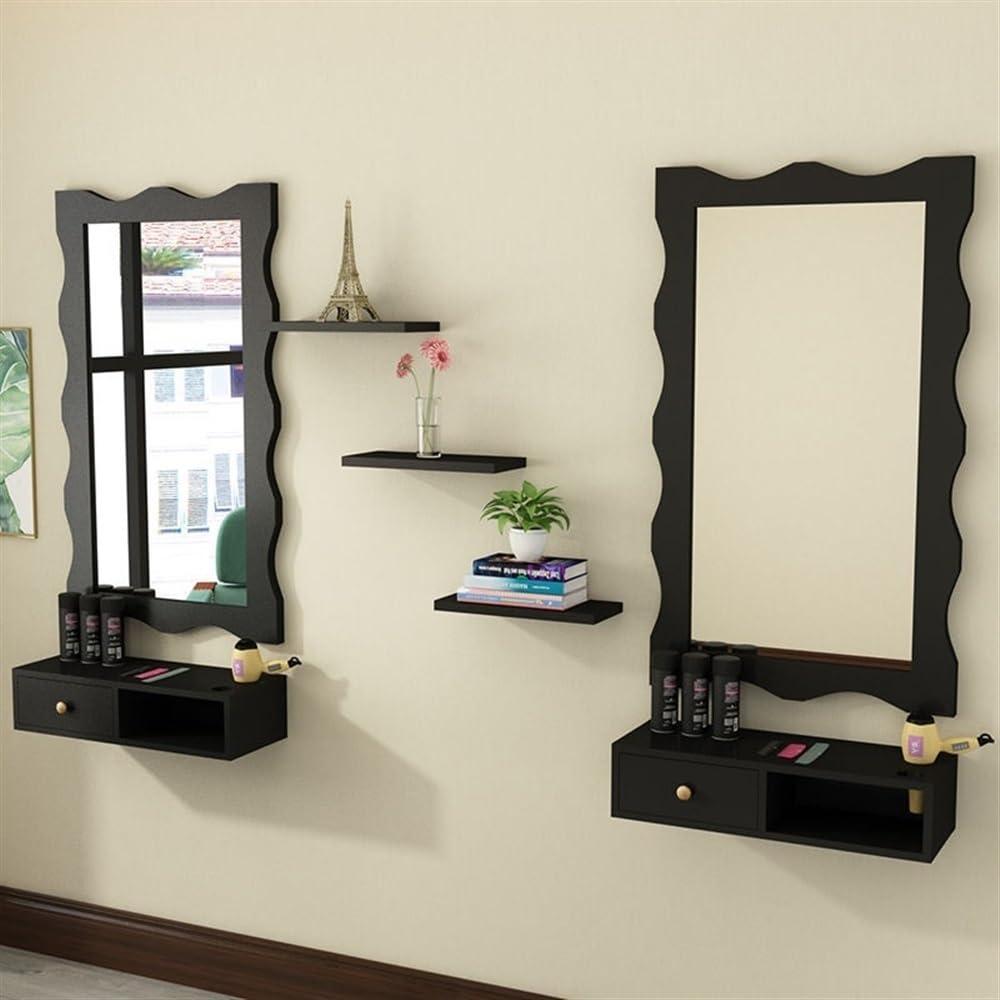 AYCDL Wall Mounted Night Stand, Set of 2 Floating Nightstand with Drawers, Wooden Floating Shelves, Enclosed Drawers and Open Shelves, Floating Nightstand for Bedroom,Black