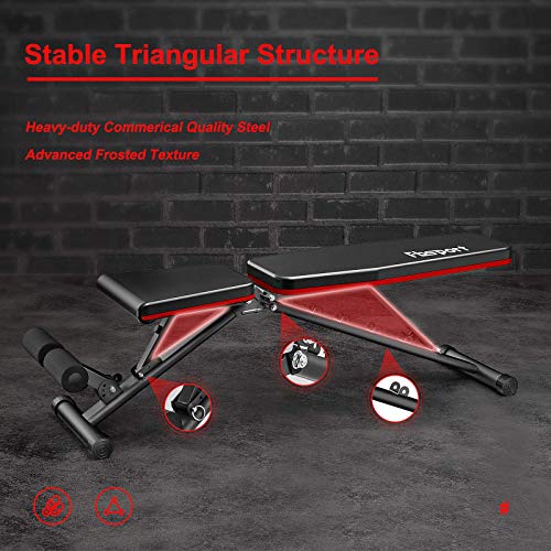 FBSPORT Weight Bench, Adjustable Strength Training Workout Bench , Bench Press for Home Gym Full Body Exercise, Incline Decline Weight Bench Foldable Workout Bench with Bands, Red