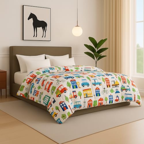 Image of Single - 60x90 Comforter Set, 4 Pieces Bed in a Bag, Complete Bedding Set Includes City Trafic Comforter, Flat Sheet,2 Pillowcases, City Trafic