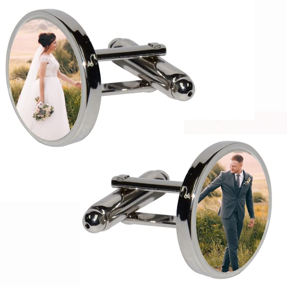 Ocadeau Gemelos de Acero Personalizados con Foto - Gemelos Redondos Individuales - Juego de 2 Gemelos Personalizables con Foto