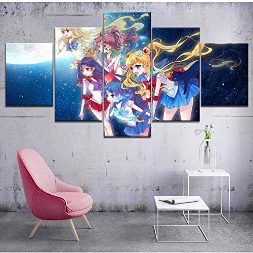Gmoope Impreso Mural 5 Piezas Lienzos Cuadros Pinturas Anime Manga Posters Sailor Moon Impresiones...